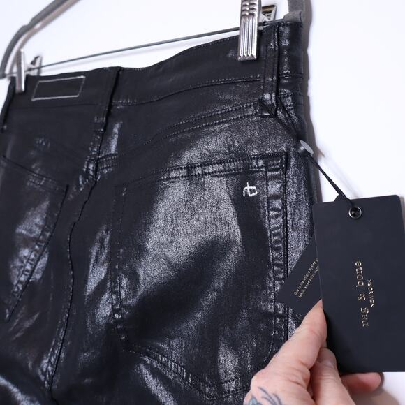 RAG & BONE Casey High Rise Ankle Flare Jean Coated Black 5-Pocket Women's 31 - Picture 12 of 16